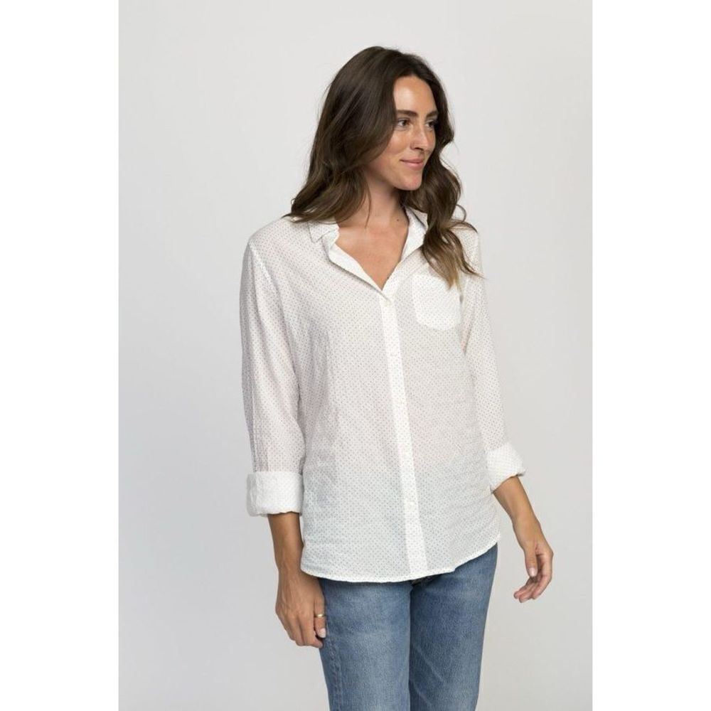 Trovata Birds of Paradise Grace Classic Shirt White and Navy Polka Dot‎ Size L